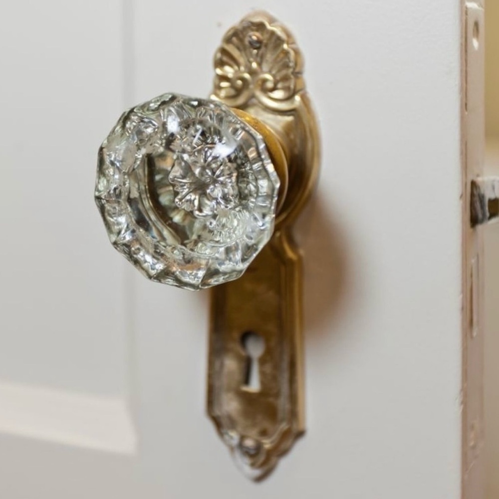 Vintage Brass and Glass Doorknob with Mortise Lock